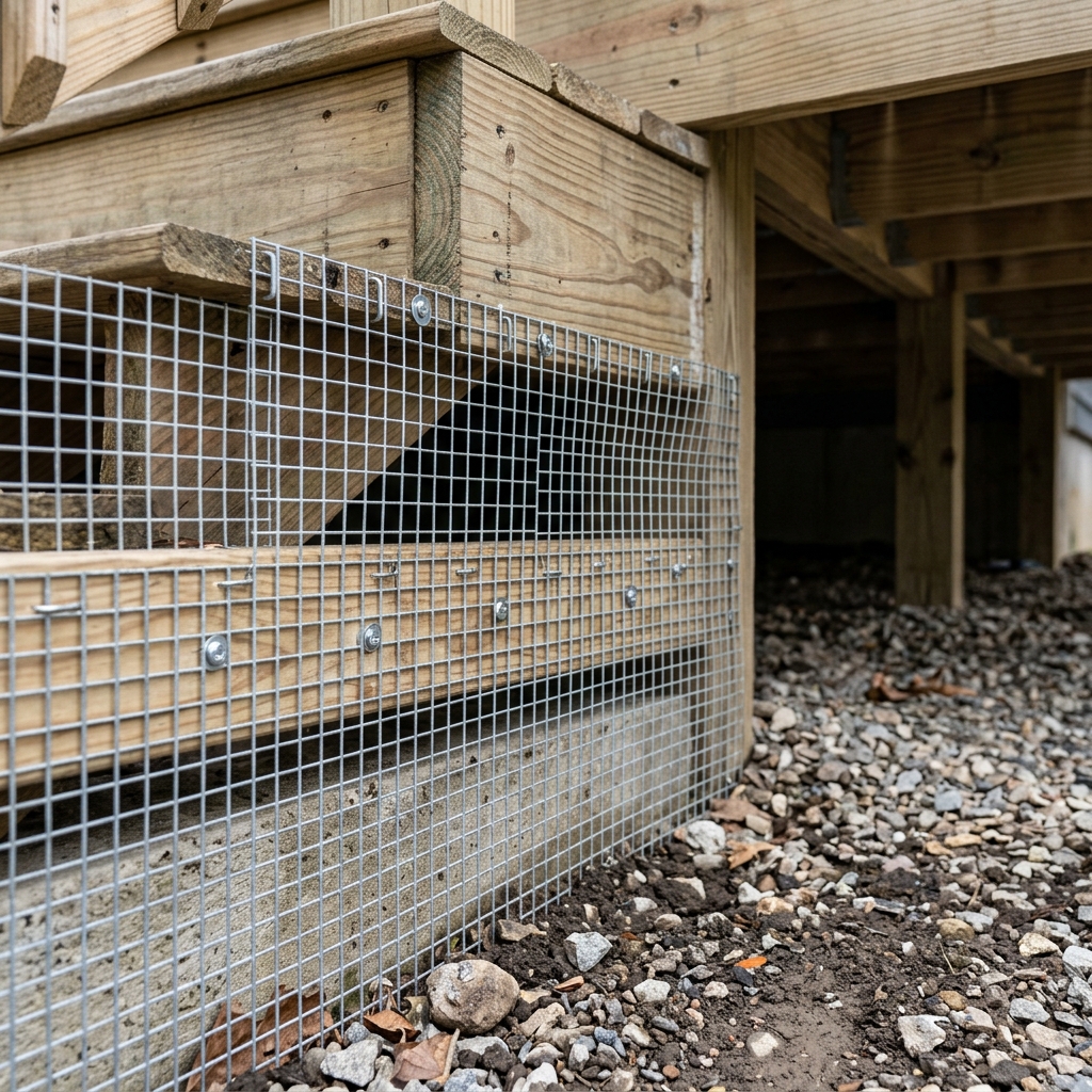 Metal Exclusion Wire Mesh Installed Under Deck